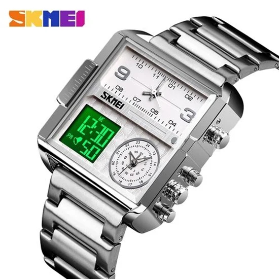 RELOJ SKMEI 1584 PLATEADO DIGITAL ANALOGO 3HORAS - 2