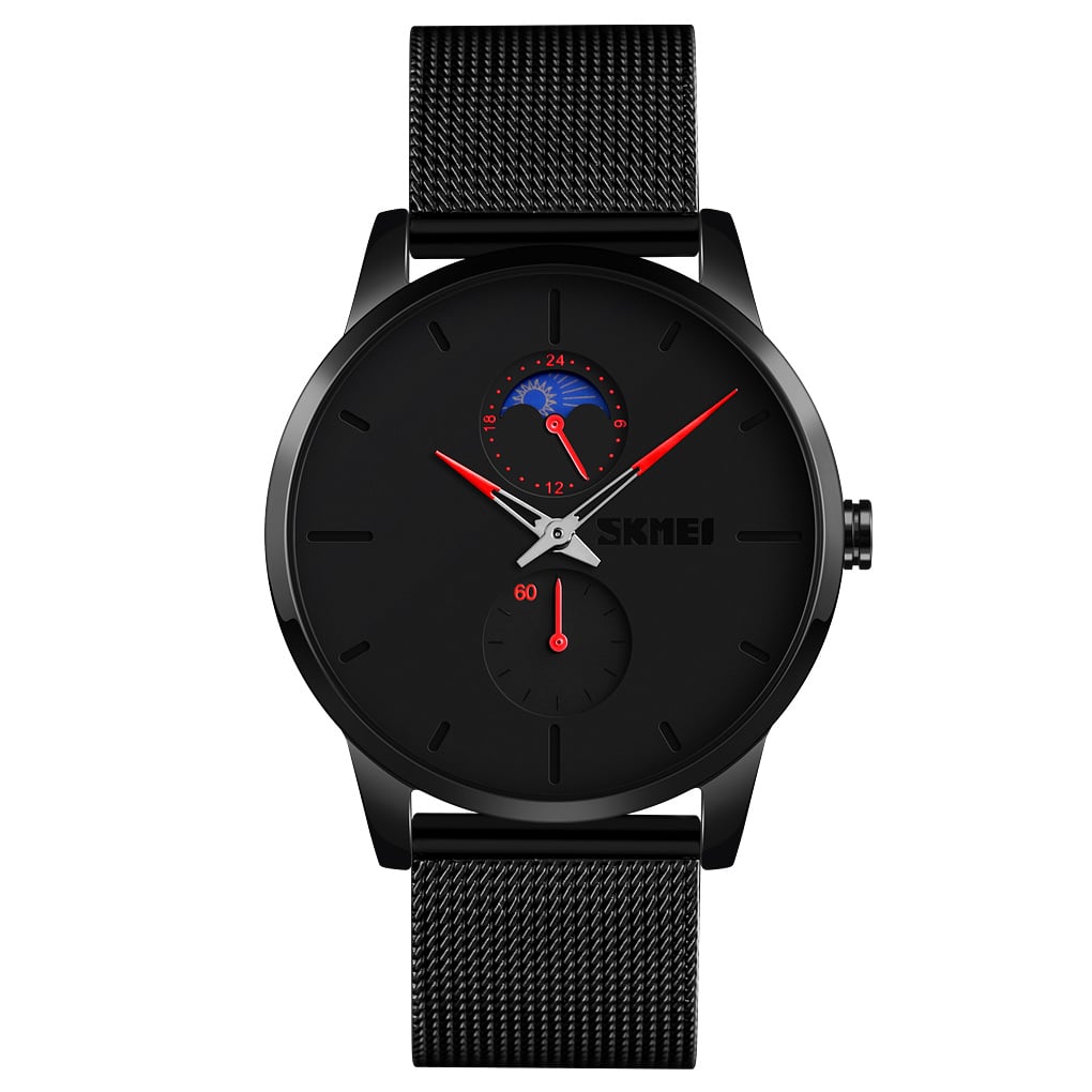 RELOJ SKMEI 9208 FASE LUNAR CORREA ACERO AGUJAS ROJAS - 1