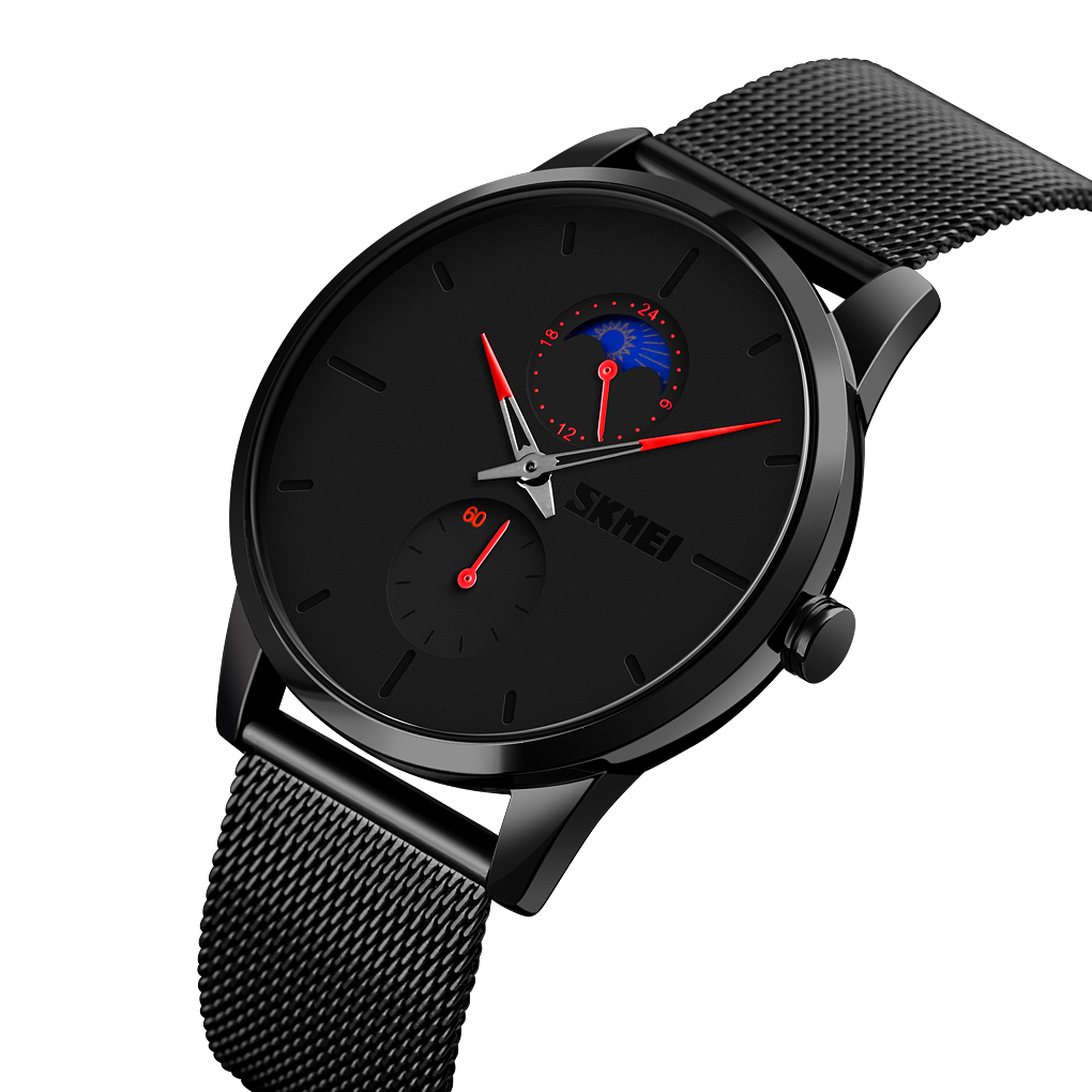 RELOJ SKMEI 9208 FASE LUNAR CORREA ACERO AGUJAS ROJAS - 2