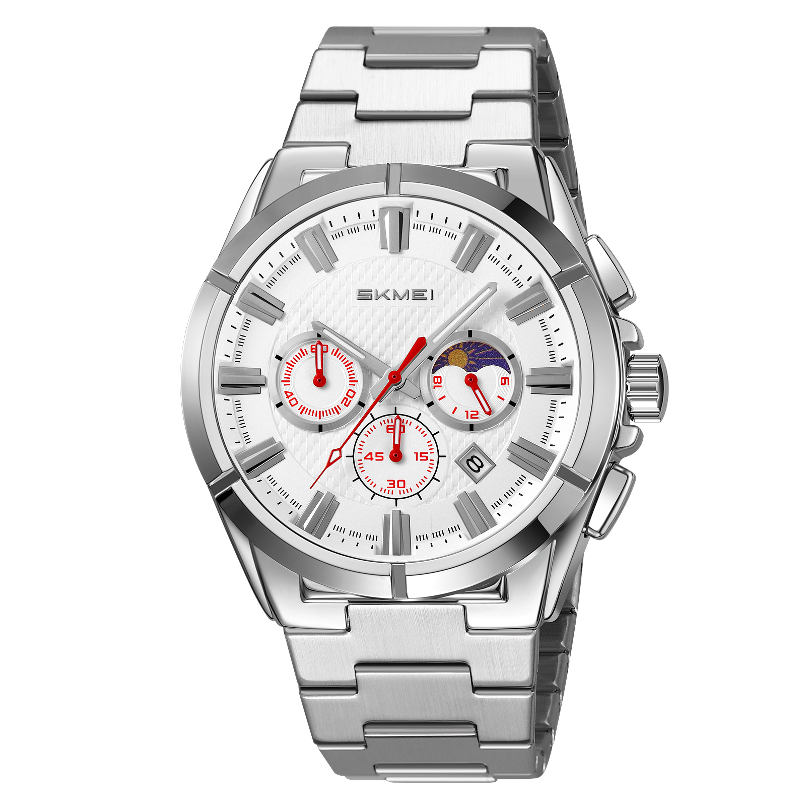 RELOJ SKMEI 9355 MOON PHASE PLATEADO CRONÓMETRO CORREA ACERO - 1