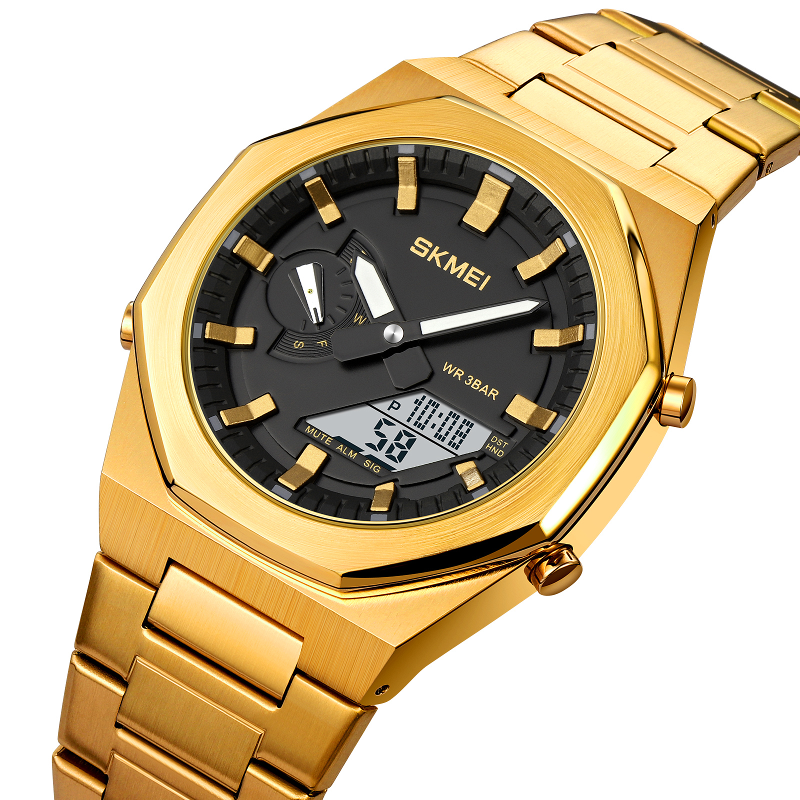 RELOJ SKMEI 1816 DORADO DIGITAL ANALOGO HORA MUNDIAL - 1