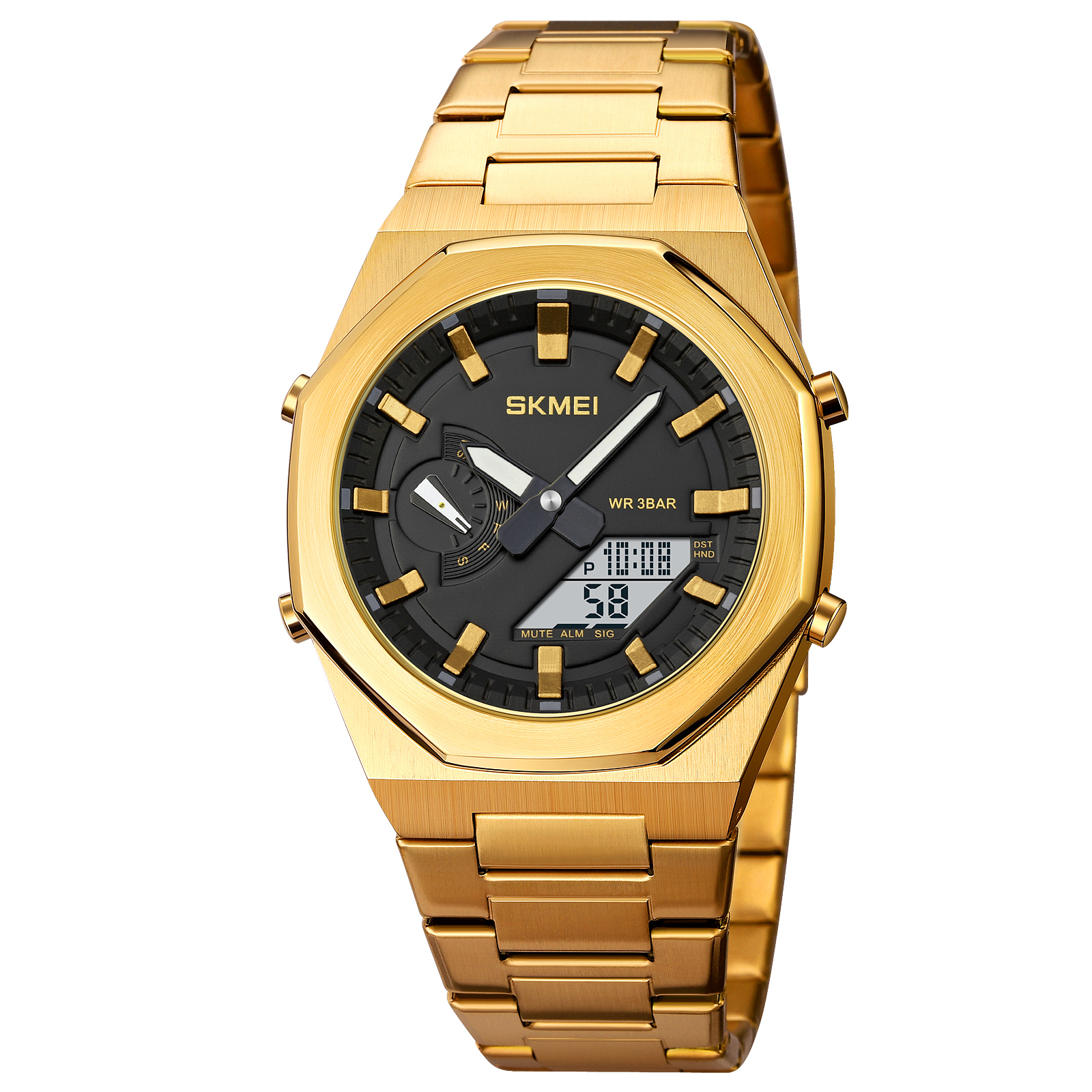 RELOJ SKMEI 1816 DORADO DIGITAL ANALOGO HORA MUNDIAL - 2