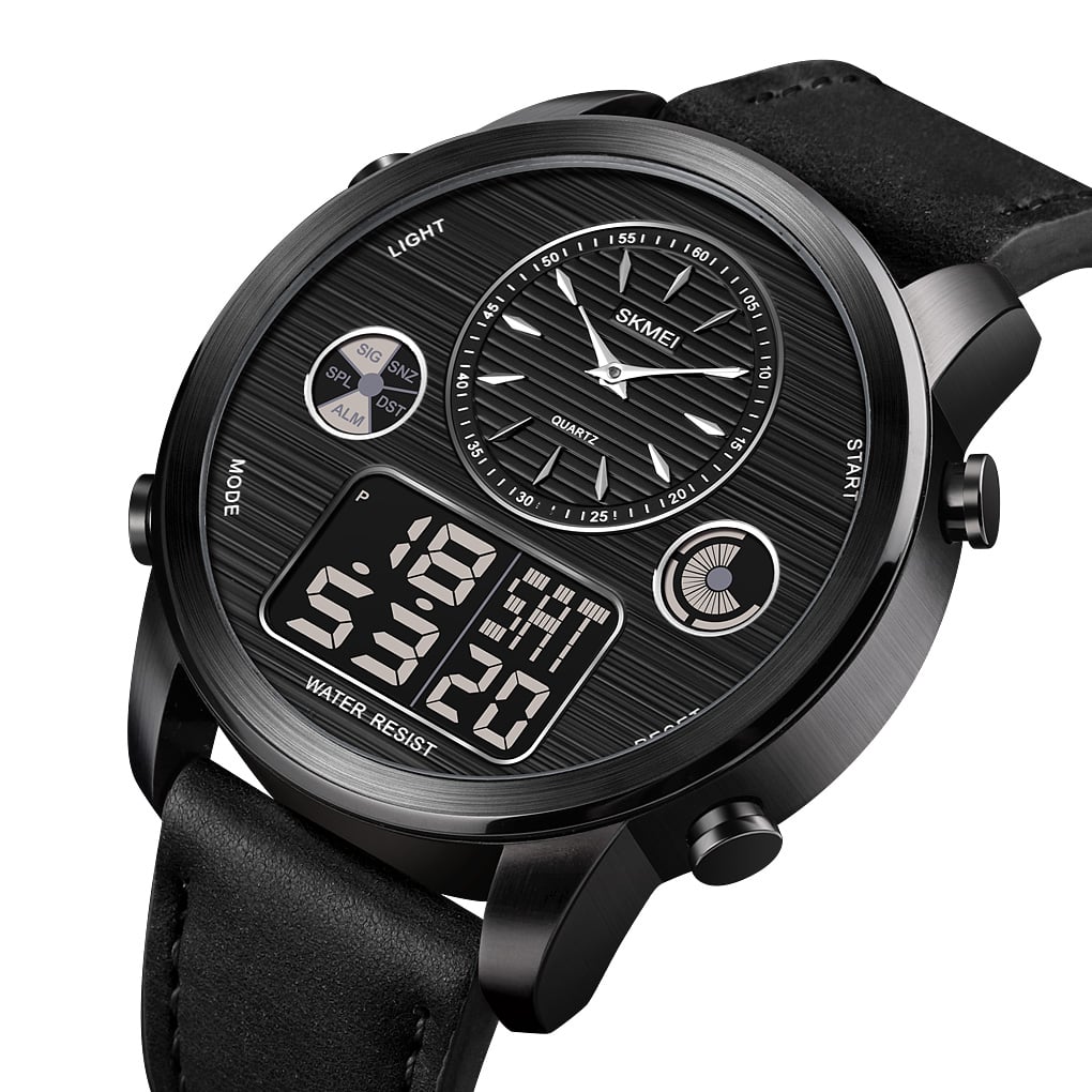 RELOJ SKMEI 1653 NEGRO CORREA CUERO HORA MUNDIAL - 1