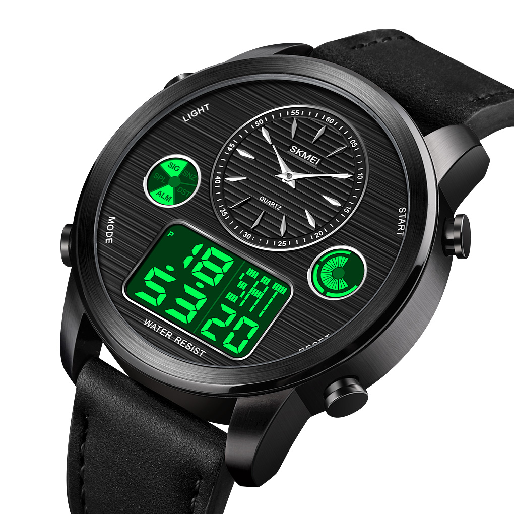 RELOJ SKMEI 1653 NEGRO CORREA CUERO HORA MUNDIAL - 2