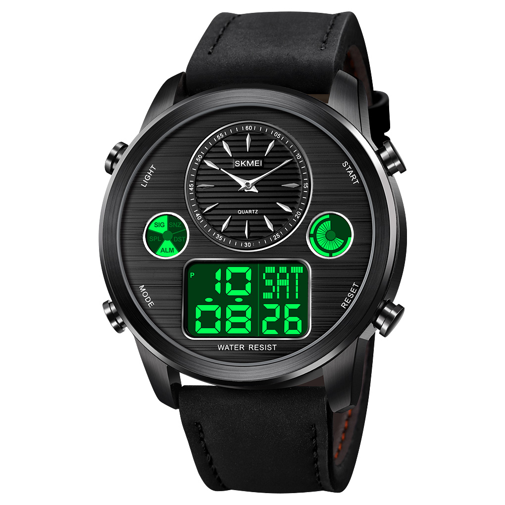 RELOJ SKMEI 1653 NEGRO CORREA CUERO HORA MUNDIAL - 3
