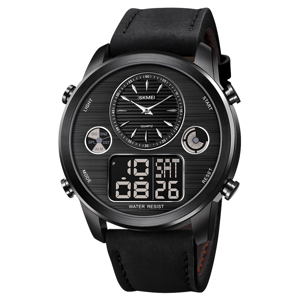 RELOJ SKMEI 1653 NEGRO CORREA CUERO HORA MUNDIAL - 4