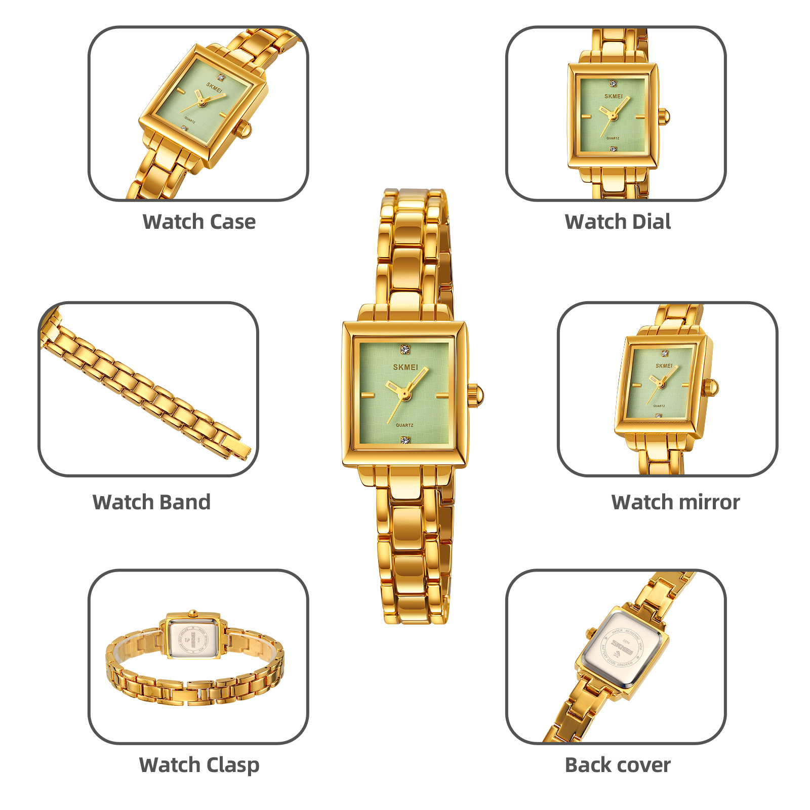 RELOJ SKMEI 2315 DORADO FONDO VERDE CORREA ACERO PARA DAMA - 3