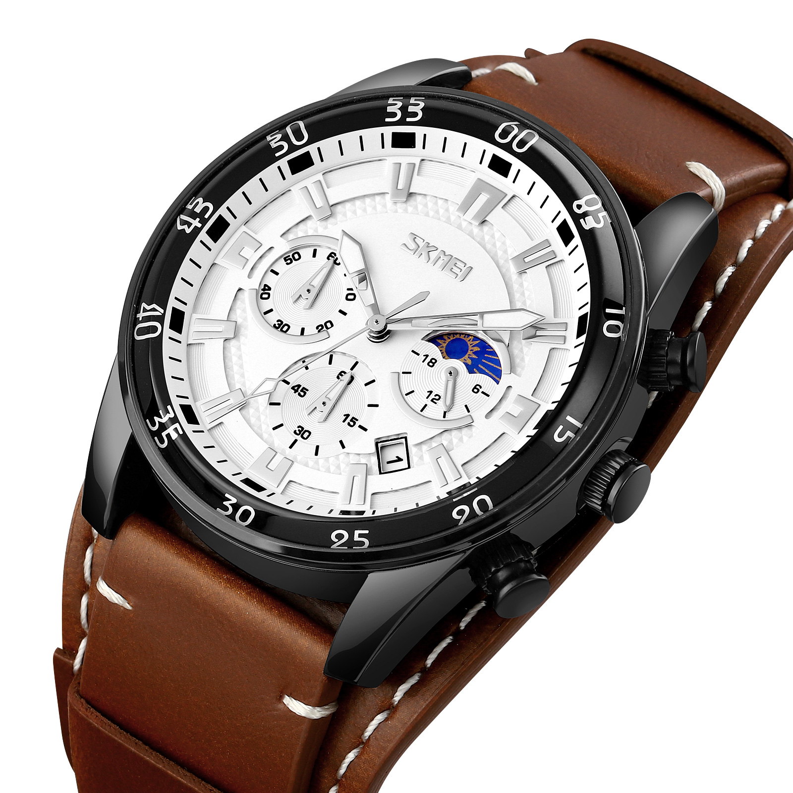 RELOJ SKMEI 9249 MARRÓN FONDO BLANCO FASE LUNAR - 1