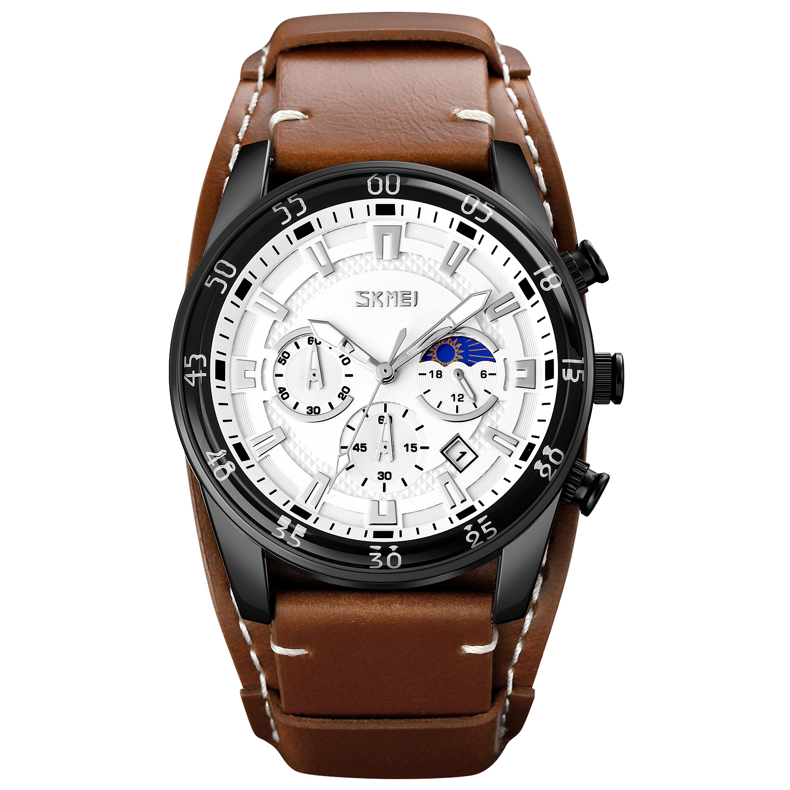 RELOJ SKMEI 9249 MARRÓN FONDO BLANCO FASE LUNAR - 2