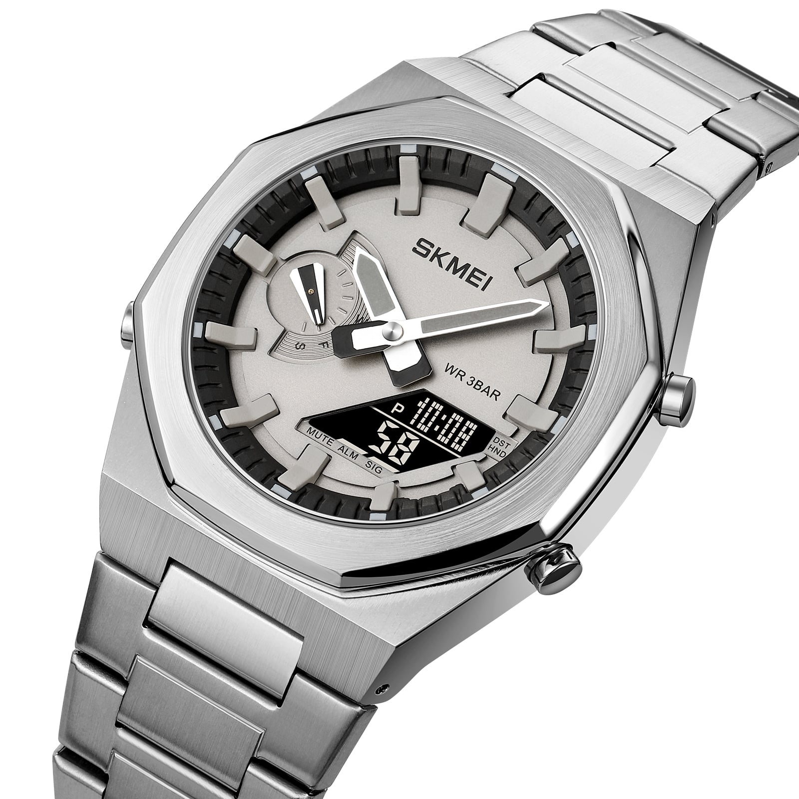 RELOJ SKMEI 1816 PLATEADO HORA MUNDIAL FONDO NEGRO - 1