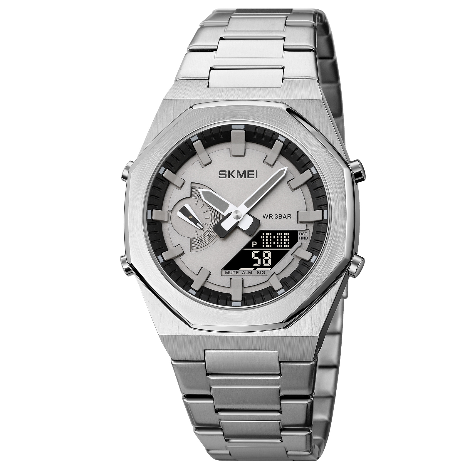 RELOJ SKMEI 1816 PLATEADO HORA MUNDIAL FONDO NEGRO - 2