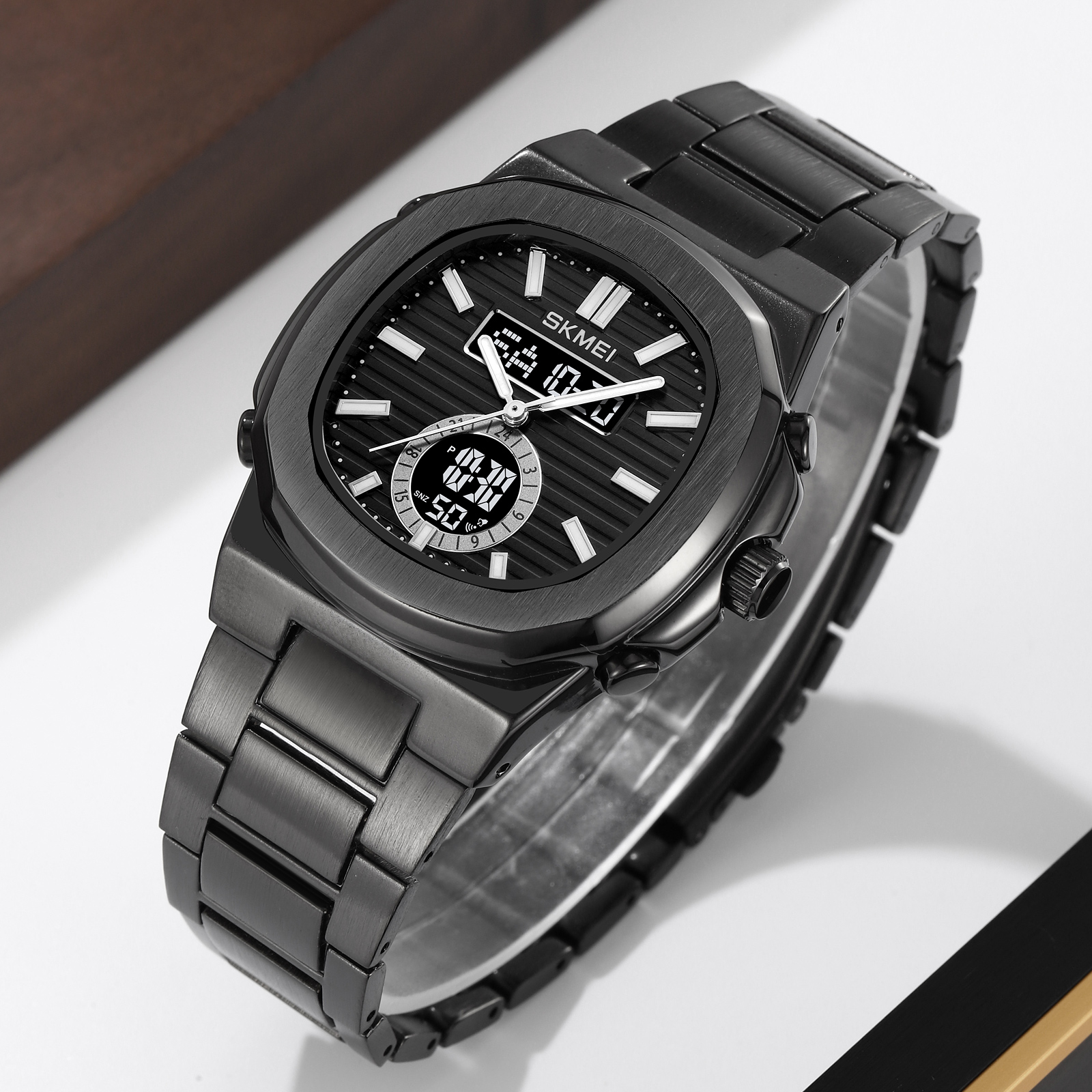 RELOJ SKMEI 2279 NEGRO CORREA ACERO DIGITAL ANALOGO - 3