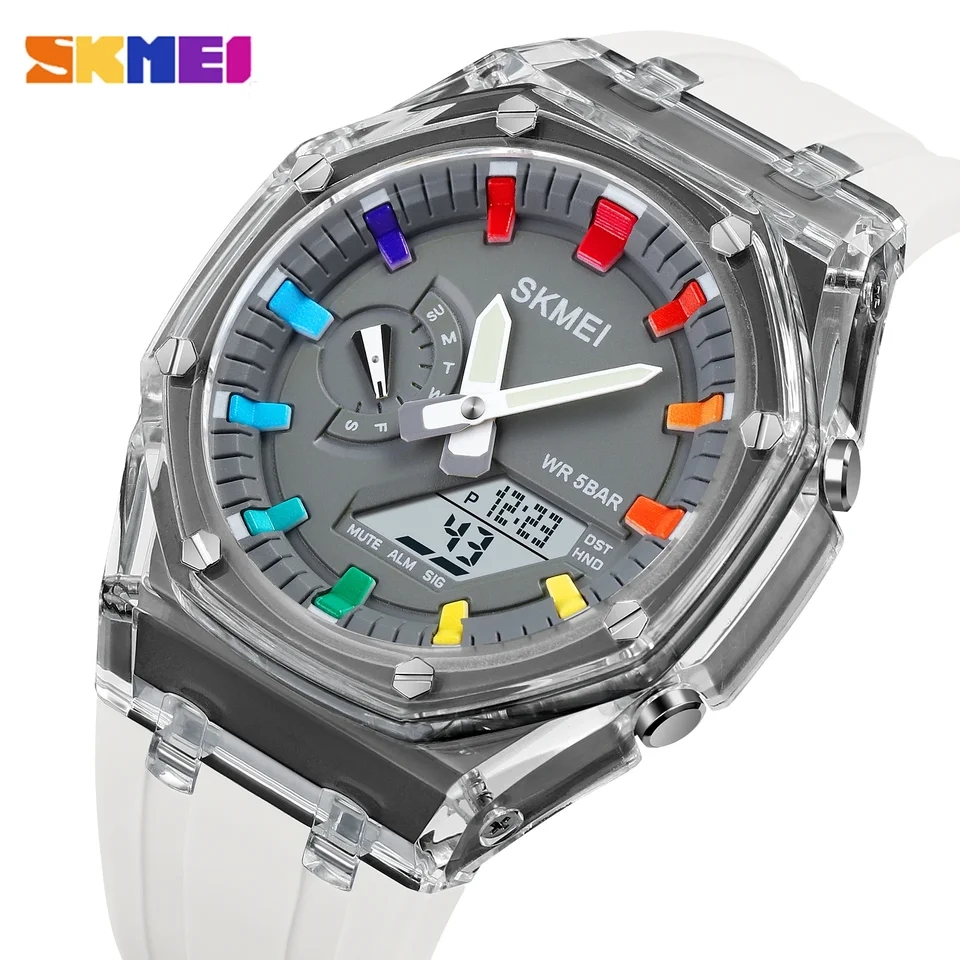 RELOJ SKMEI 2100 BLANCO CORREA SILICONA HORA MUNDIAL - 1
