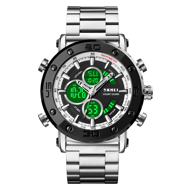 RELOJ SKMEI 1636 PLATEADO FONDO NEGRO - 1