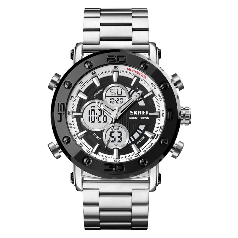 RELOJ SKMEI 1636 PLATEADO FONDO NEGRO - 2