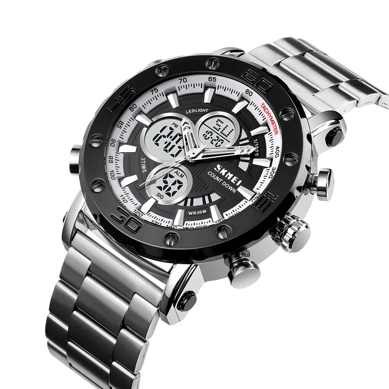 RELOJ SKMEI 1636 PLATEADO FONDO NEGRO - 3