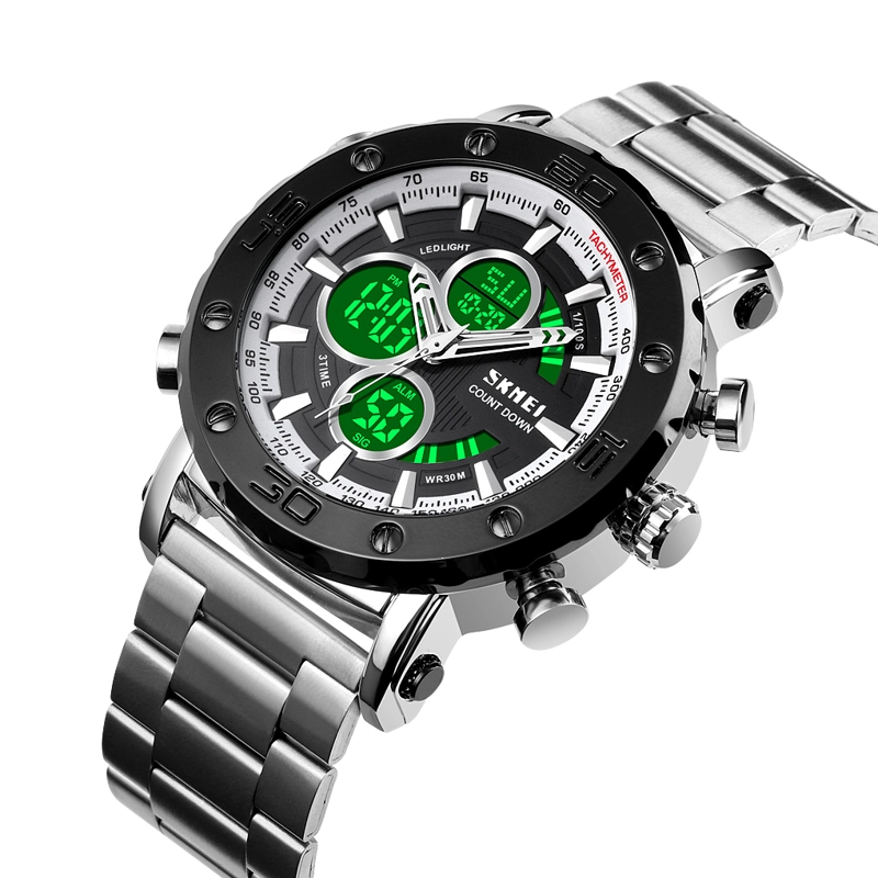 RELOJ SKMEI 1636 PLATEADO FONDO NEGRO - 4