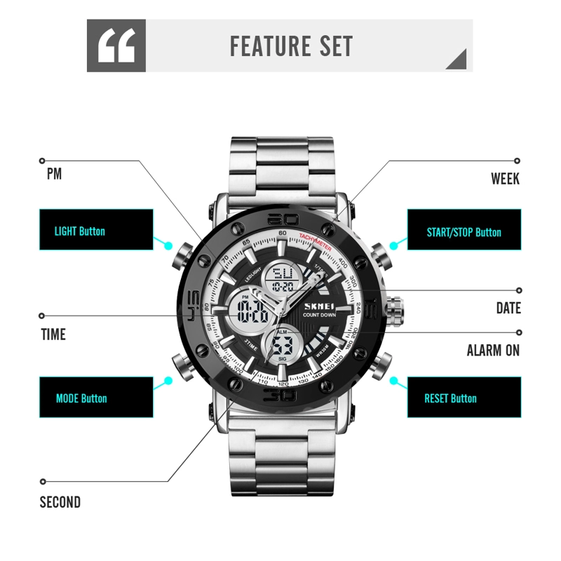 RELOJ SKMEI 1636 PLATEADO FONDO NEGRO - 5