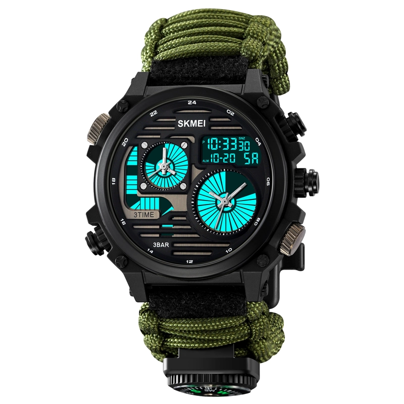 RELOJ SKMEI 2202 VERDE MILITAR ANALOGO DIGITAL CORREA TEJIDA NYLON - 1
