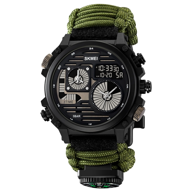 RELOJ SKMEI 2202 VERDE MILITAR ANALOGO DIGITAL CORREA TEJIDA NYLON - 2