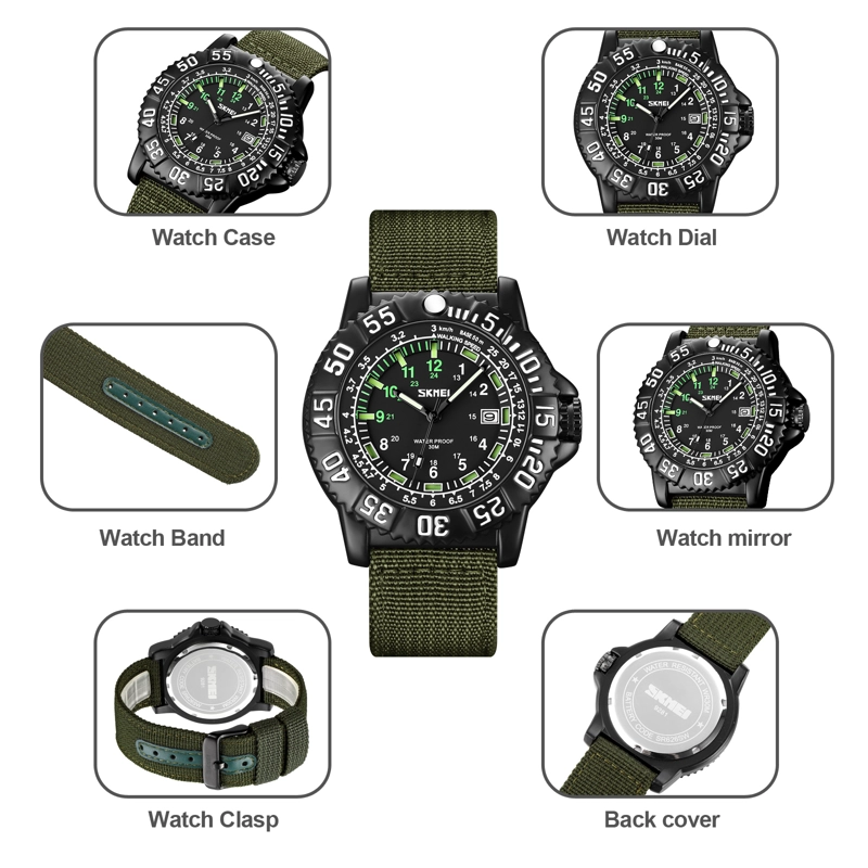RELOJ SKMEI 9281 VERDE MILITAR CORRES NYLON - 5