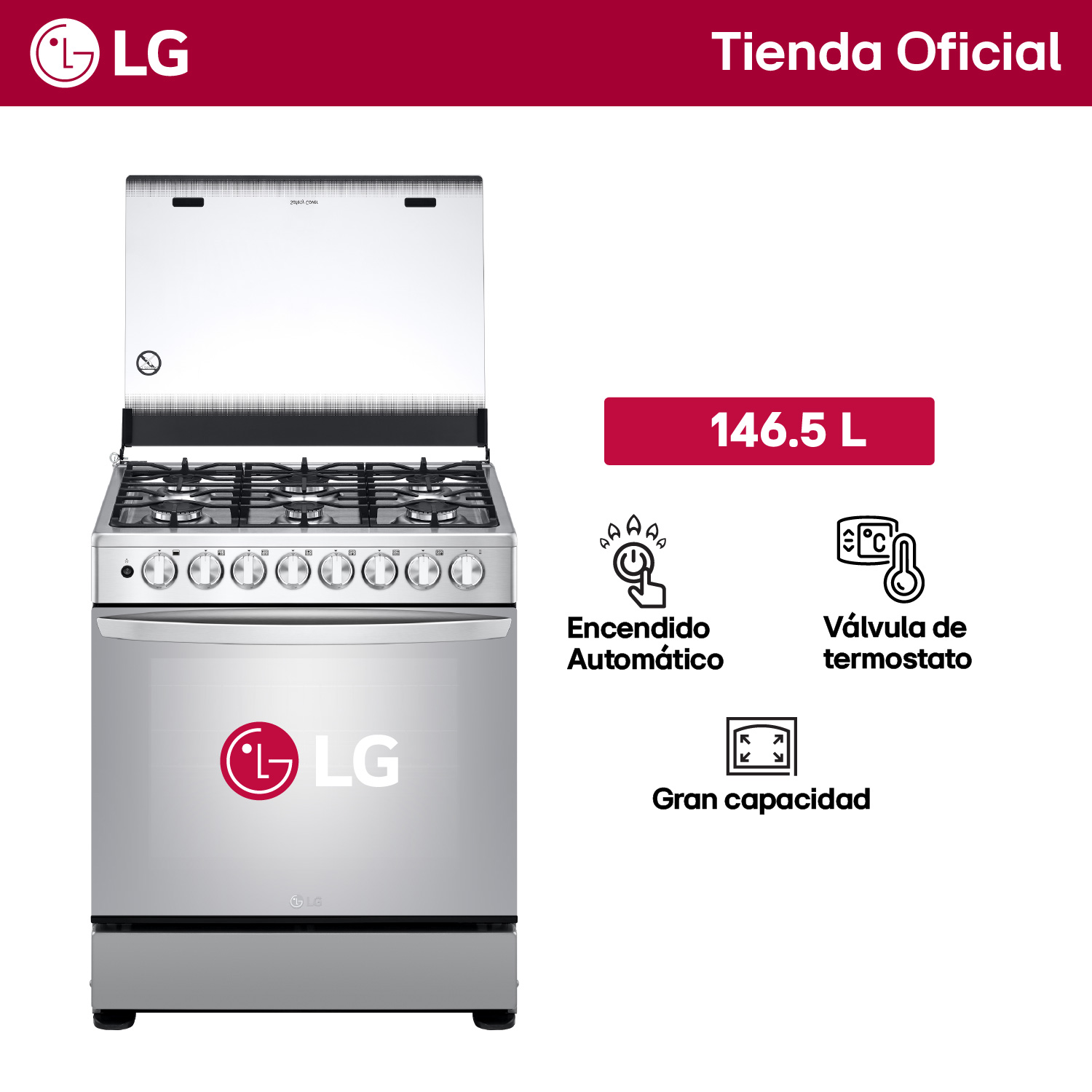 COCINA A GAS LRGZ5255S 6 HORNILLAS GRAN CAPACIDAD ACERO INOXIDABLE LG - 1