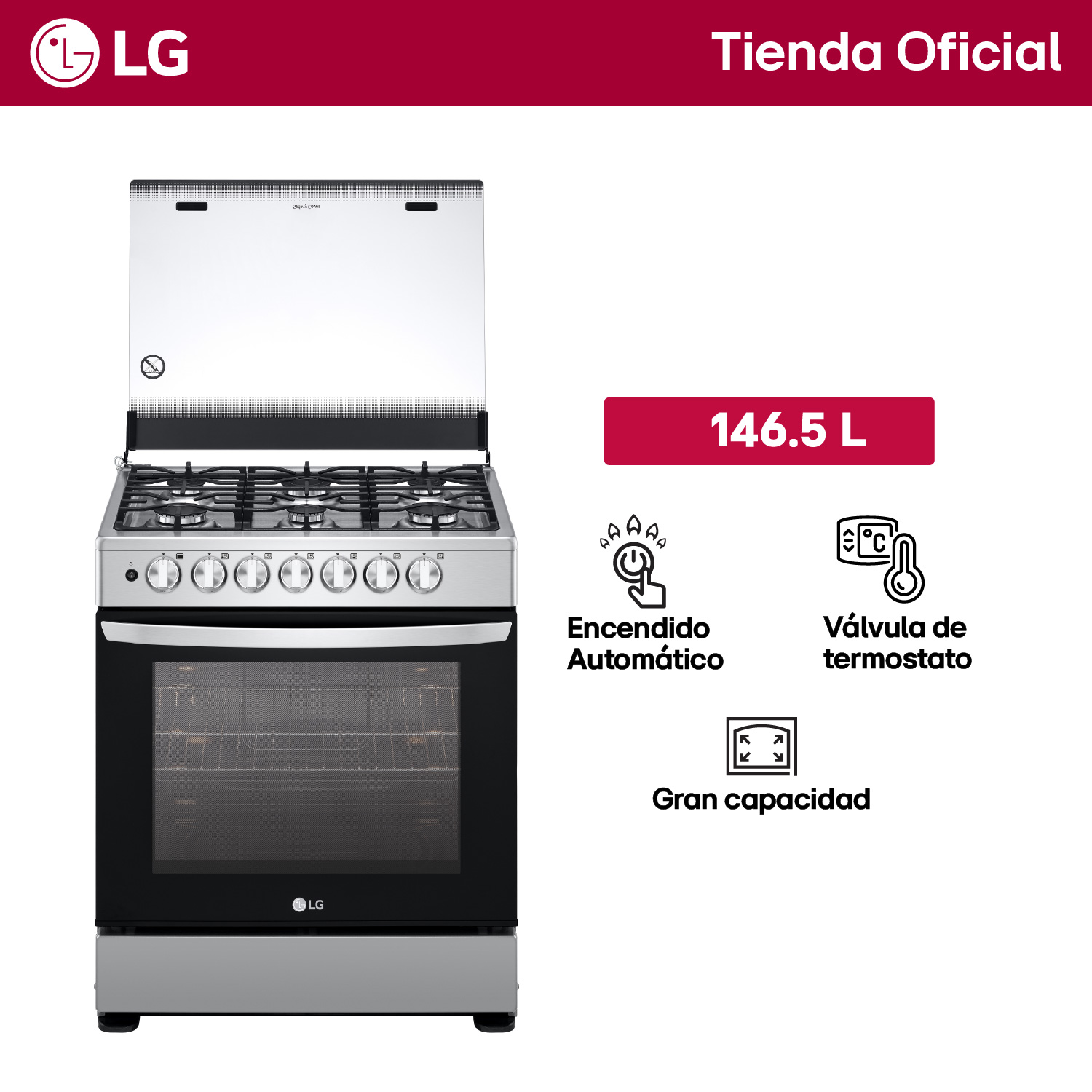 COCINA A GAS LRGZ5253S 6 HORNILLAS GRAN CAPACIDAD ACERO INOXIDABLE LG - 1