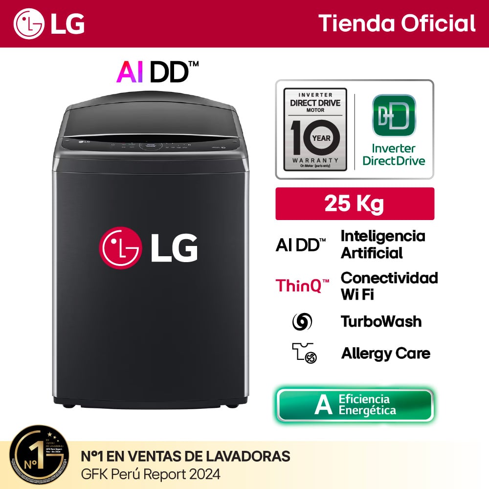 LAVADORA WT25PBVS6 25KG AI DD CARGA SUPERIOR NEGRO PLATEADO LG - 1