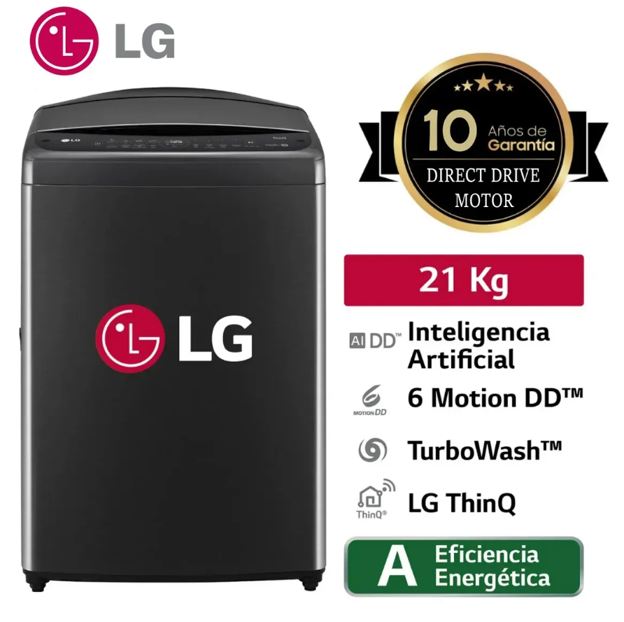 LAVADORA DE 21KG CON AI DD Y THINQ, NEGRO WT21PBV6 - 1