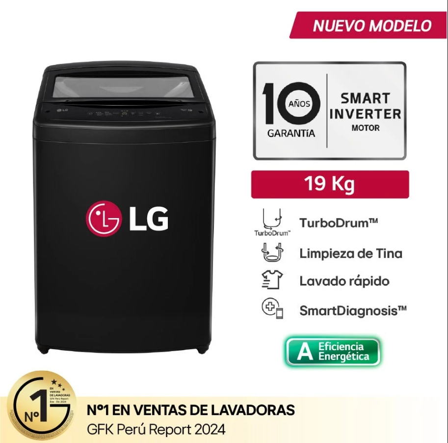 LAVADORA LG 19KG, CARGA SUPERIOR CON TURBODRUM™, ONYX NEGRO - 1