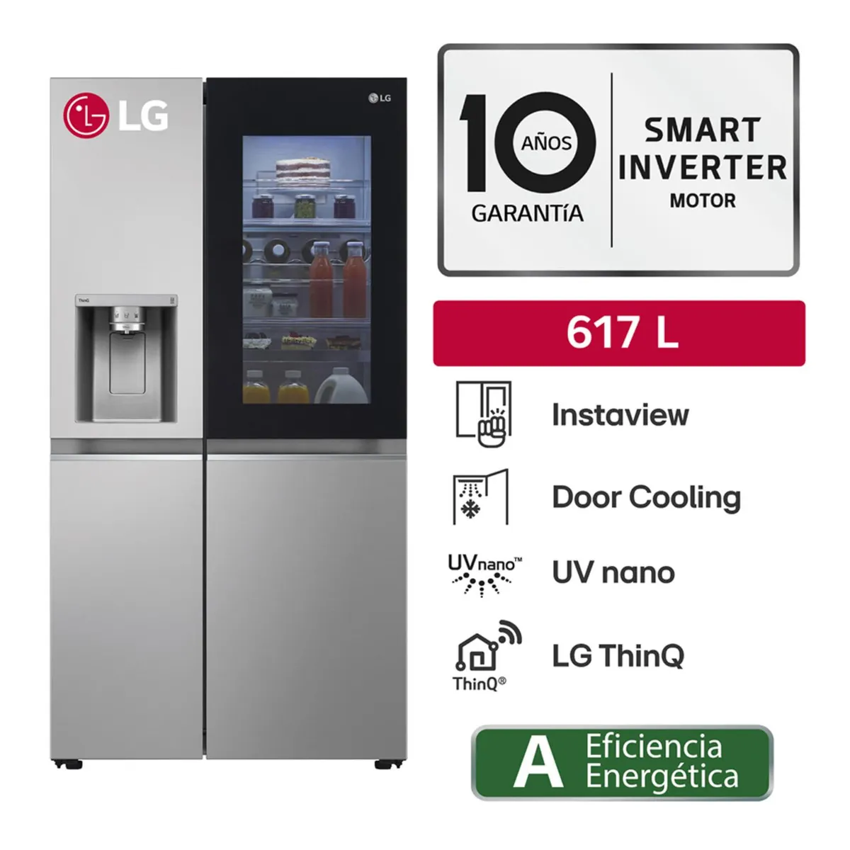 REFRIGERADORA LG SIDE BY SIDE 617L INSTAVIEW GS66SGP PLATEADO - 1
