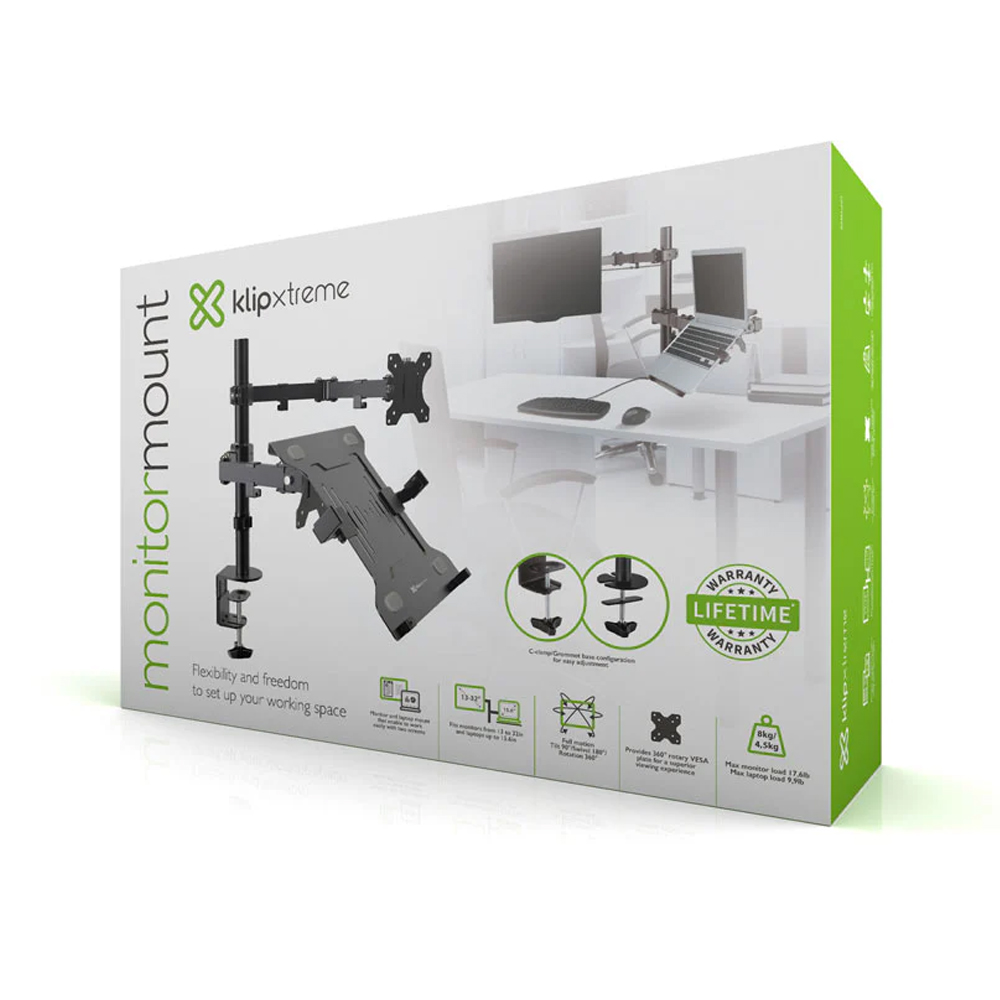 SOPORTE PARA MONITOR KLIP XTREME KMM-301, COMPATIBLE CON PANTALLAS DE 13 A 32', ADMITE LAPTOP - 1