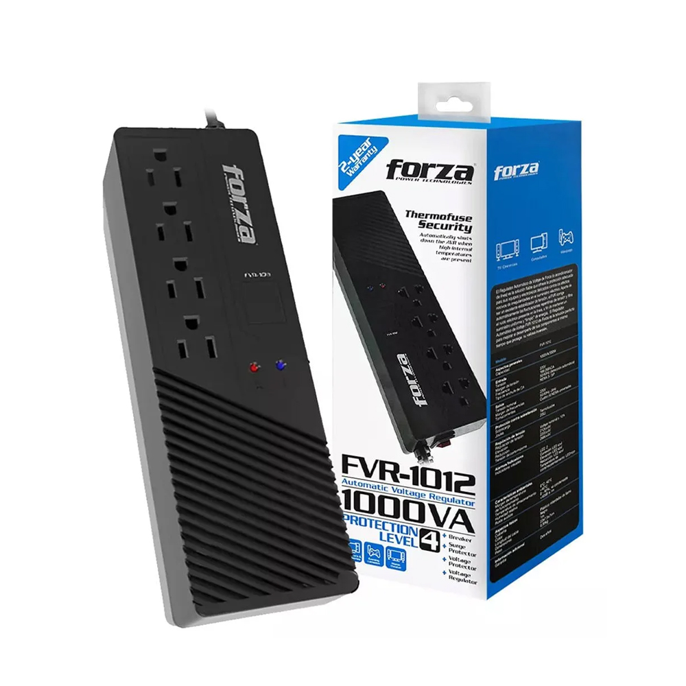 REGULADOR AUTOMÁTICO DE VOLTAJE FORZA FVR-1012, 500W, 1000VA, CA 220V - PROTEGE TUS DISPOSITIVOS - 1