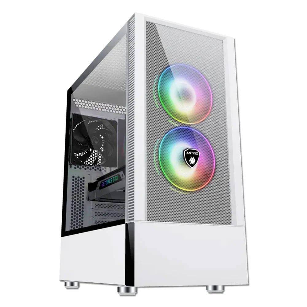 CAJA MID TOWER ANTRYX RX-460 MESH ARGB BLANCA, DISEÑO VENTILADO Y LUCES LED PERSONALIZABLES - 1