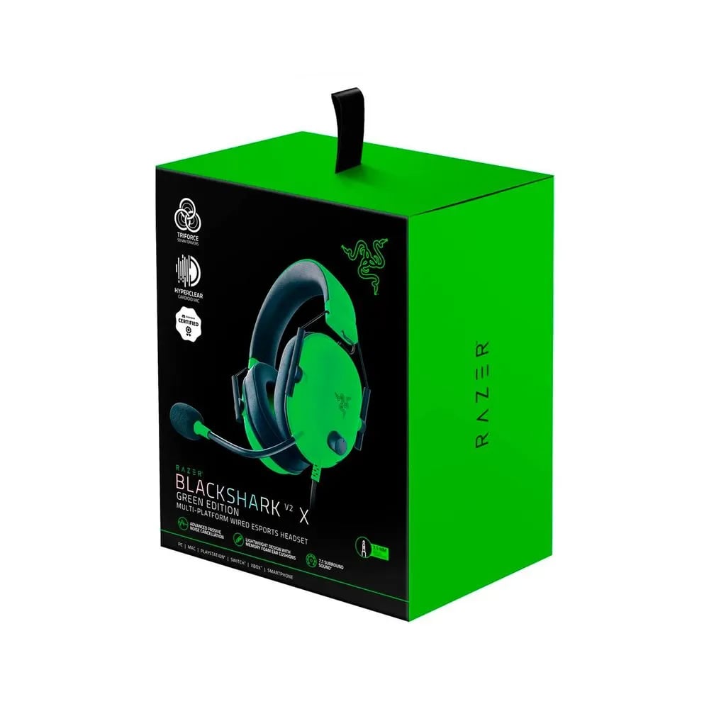 AURICULARES RAZER BLACKSHARK V2 X - 7.1 SURROUND, 50MM, COMPATIBLES CON MÚLTIPLES PLATAFORMAS, VERDE - 1
