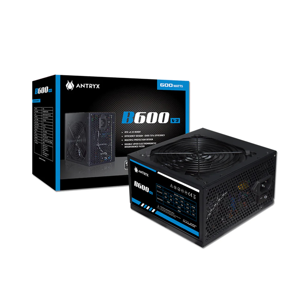 FUENTE DE PODER 600W ANTRYX B600 V3 EFICIENTE Y CERTIFICADA PARA PCS GAMING Y OFICINA - 1