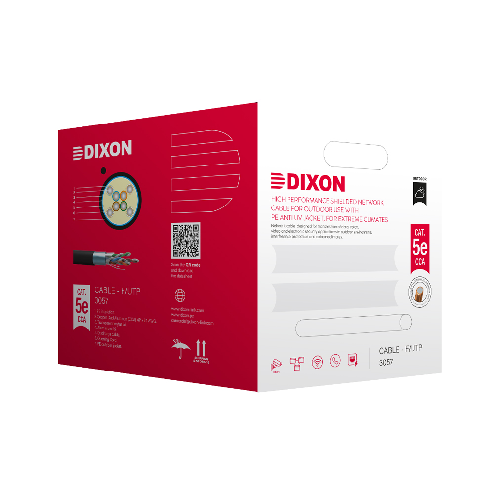 CABLE DE RED CAT-5E DIXON 305 MTS CCA PARA EXTERIOR - ALTA VELOCIDAD Y RESISTENCIA CLIMÁTICA - 1
