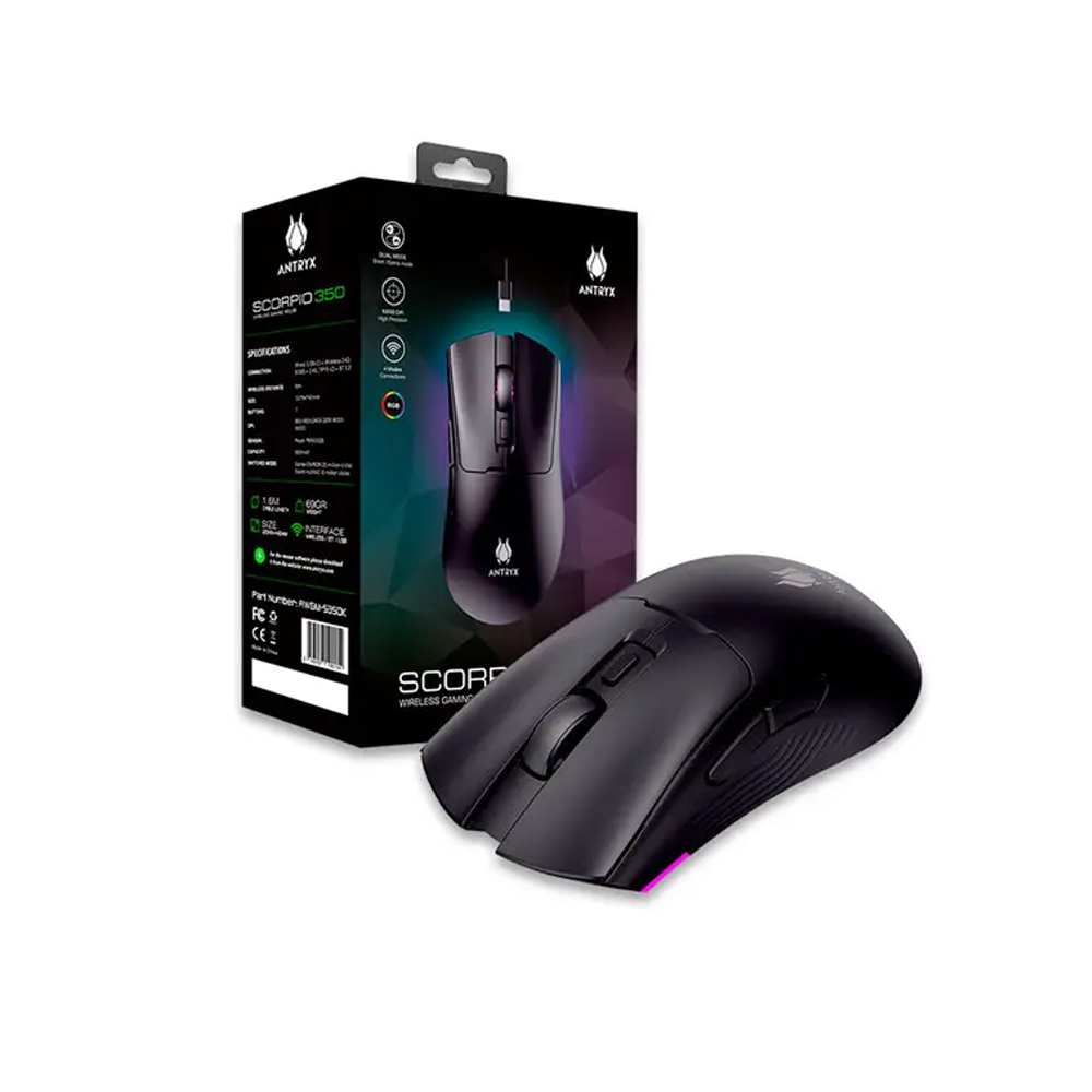 MOUSE GAMING INALÁMBRICO ANTRYX SCORPIO 350 RGB - ALTA PRECISIÓN Y PERSONALIZACIÓN LUMÍNICA - 1