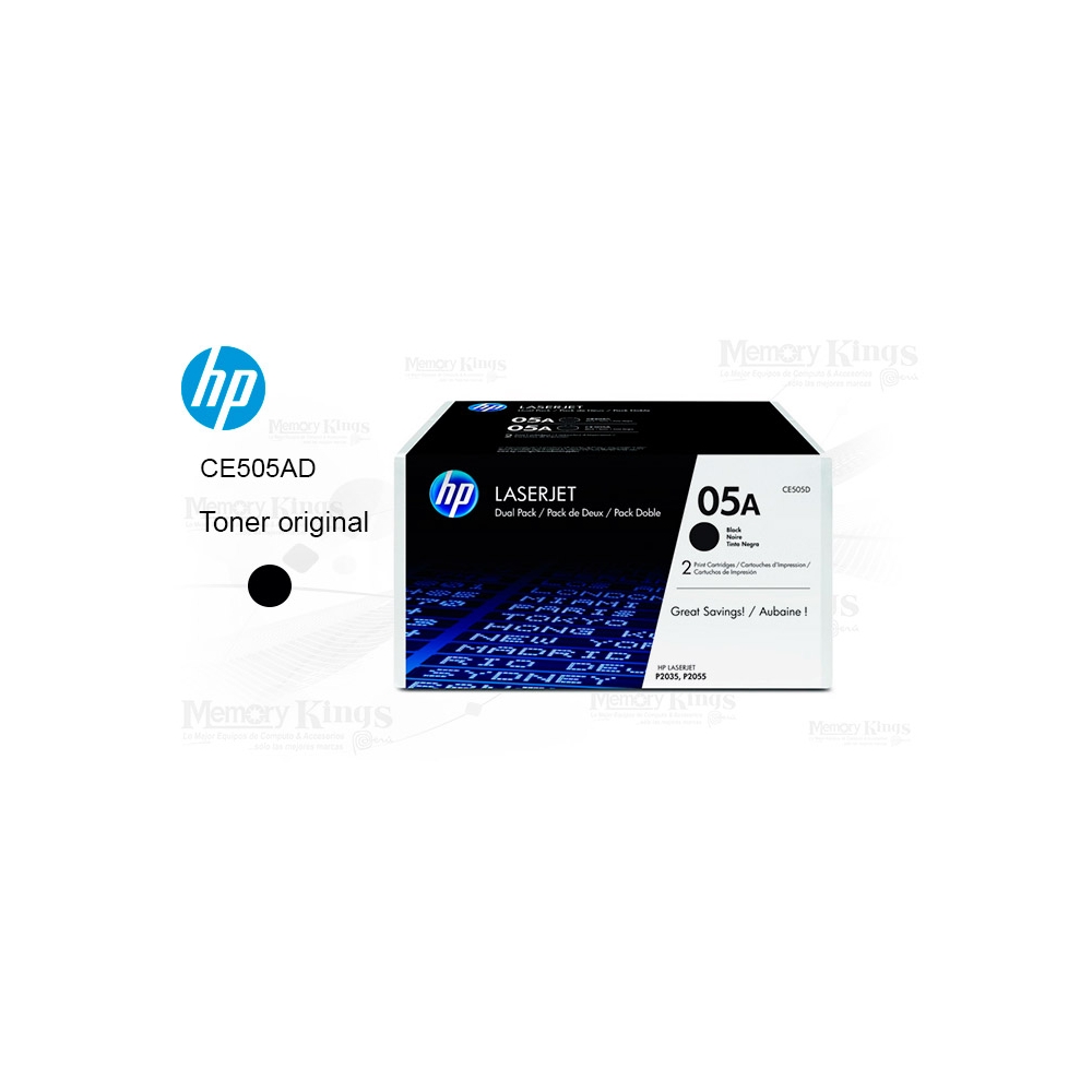 TONER HP 05D NEGRO, 2 UNIDADES, HASTA 2300 PÁGINAS, IMPRESIÓN DE ALTA CALIDAD - 1