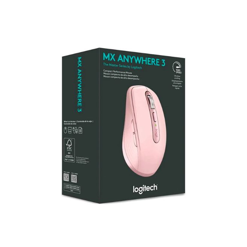 MOUSE LOGITECH MX ANYWHERE 3S INALÁMBRICO BLUETOOTH 8K USB-C COLOR ROSA - ALTA PRECISIÓN Y PORTABILIDAD - 1