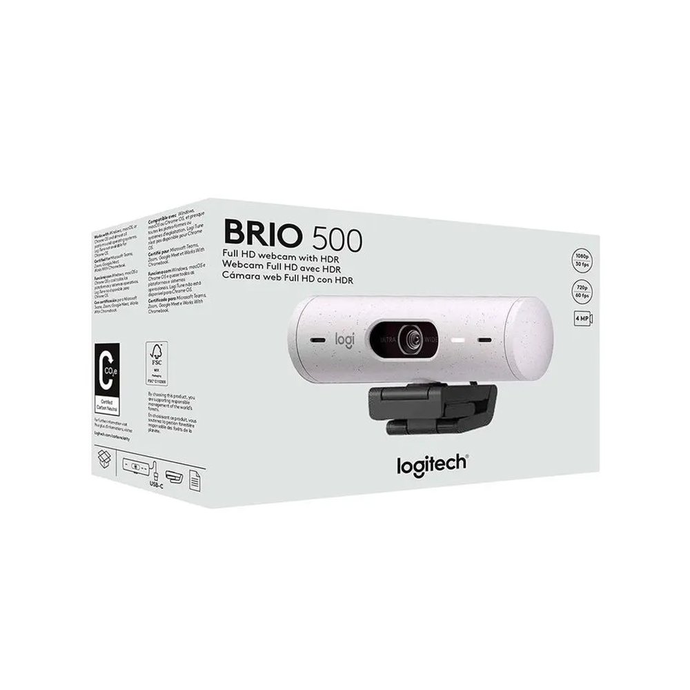 CÁMARA LOGITECH BRIO 500 FHD 1080P USB-C EN COLOR BLANCO - IDEAL PARA VIDEOCONFERENCIAS Y STREAMING - 1