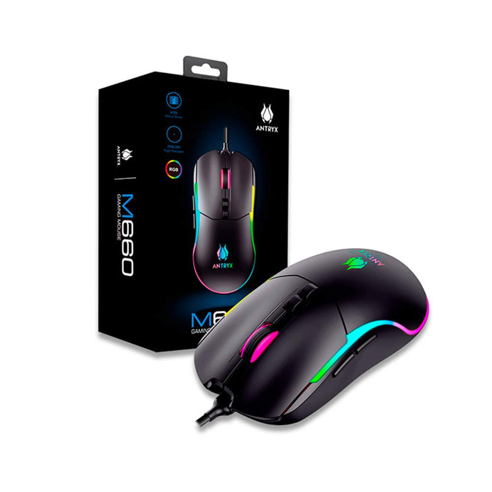 MOUSE GAMING ANTRYX M660 RGB, ALTA PRECISIÓN 7200 DPI, RETROILUMINACIÓN PERSONALIZABLE Y DISEÑO ERGONÓMICO - 1