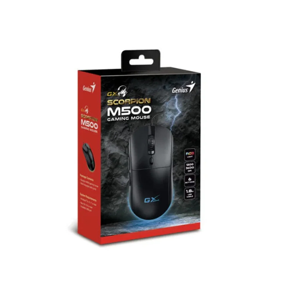 MOUSE GENIUS GX SCORPION M500 RGB BLACK 3600 DPI, 6 BOTONES, CONECTIVIDAD USB, ERGONOMÍA IDEAL - 1