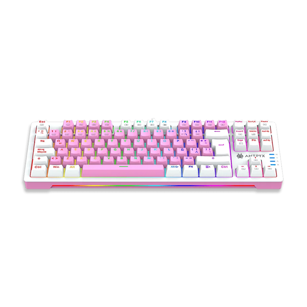 TECLADO MECÁNICO GAMING ANTRYX MK-840 TKL CON RETROILUMINACIÓN RGB Y SWITCHES ROJOS, COLOR ROSA - 1