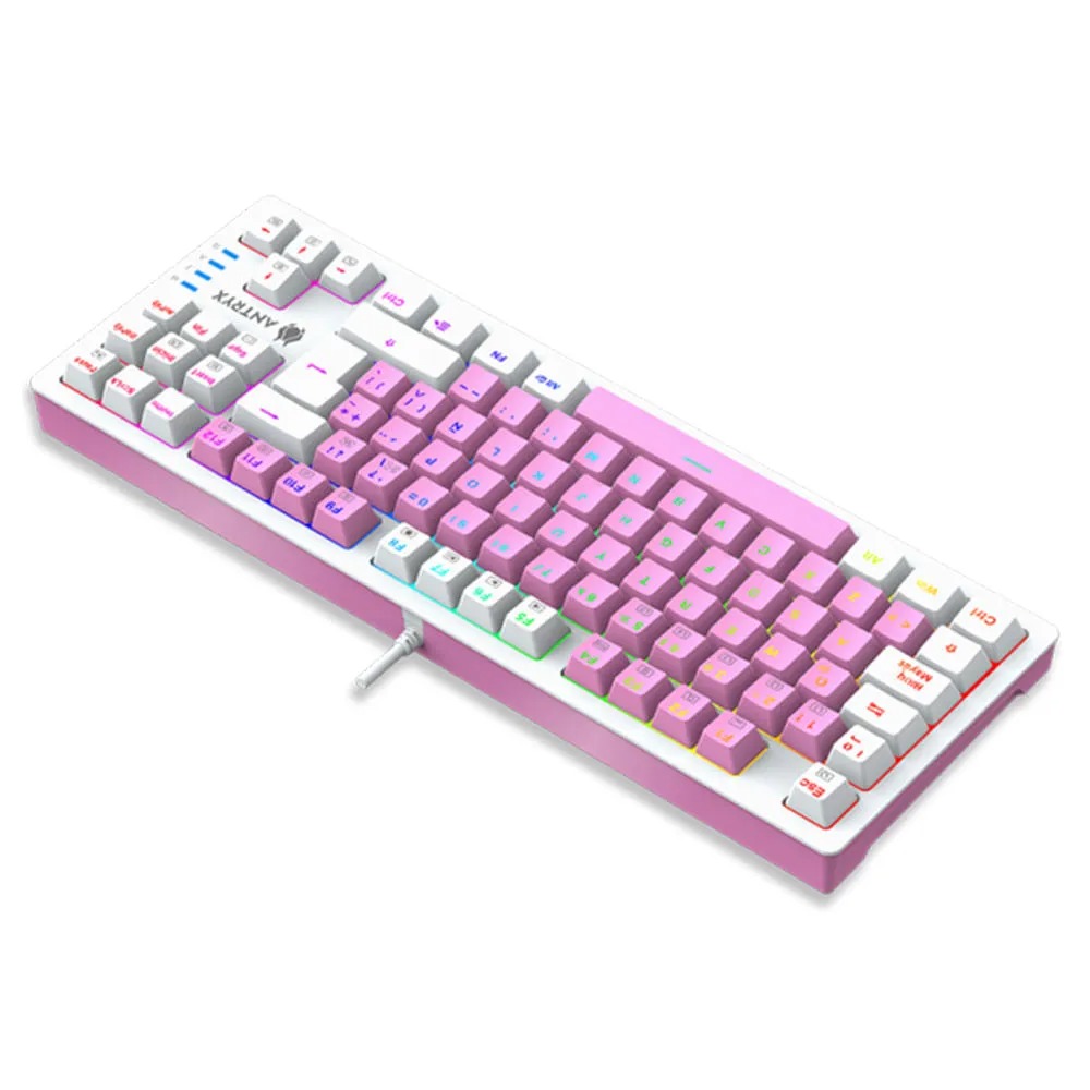 TECLADO MECÁNICO GAMING ANTRYX MK-840 TKL RGB AZUL Y ROSA, IDEAL PARA GAMERS Y PERSONALIZACIÓN AVANZADA - 1