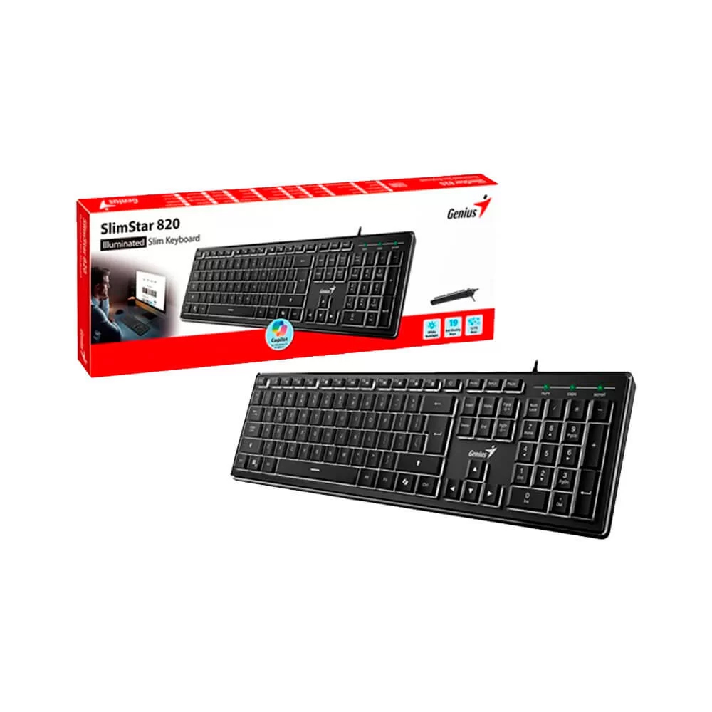 TECLADO GENIUS SLIMSTAR 820 AI RETROILUMINADO USB COLOR NEGRO, DISEÑO SLIM Y CONECTIVIDAD EXCELENTE - 1
