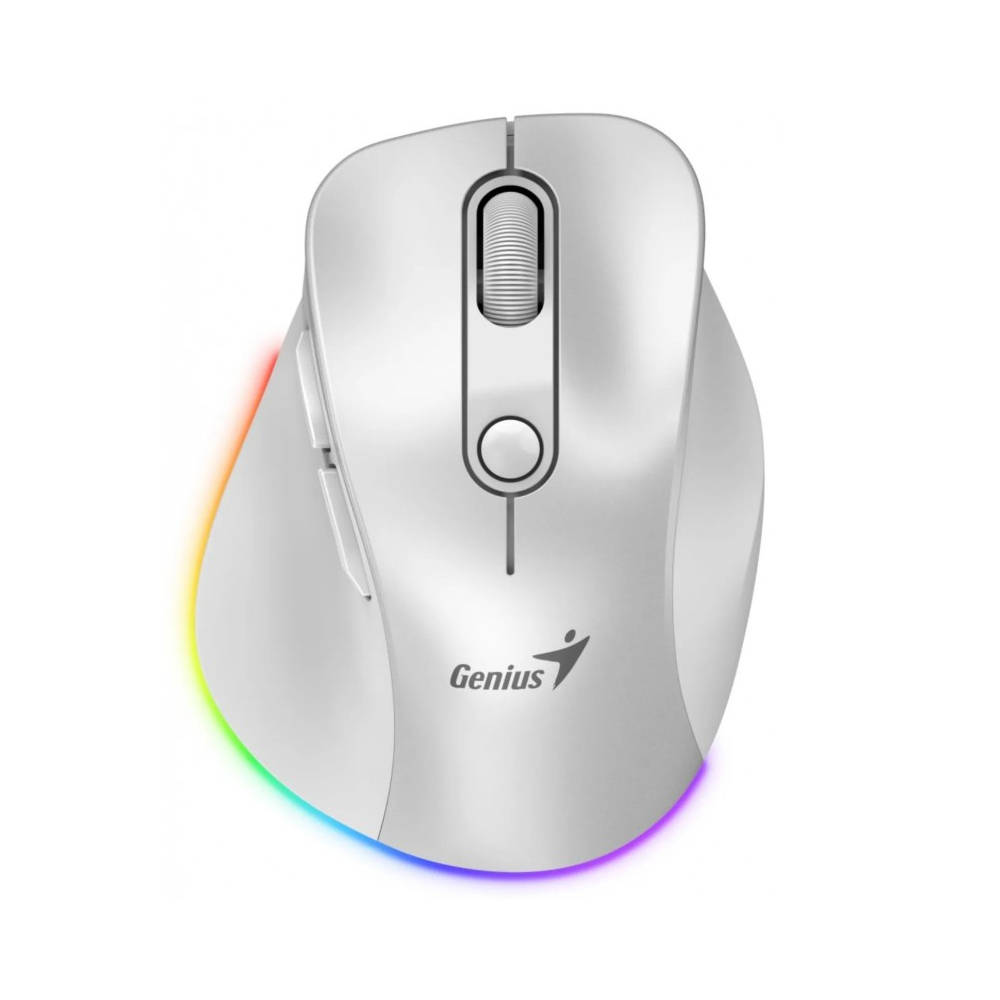 MOUSE GENIUS ERGO 9000S PRO DUAL RECARGABLE WIRELESS BT SILENT RGB 6-BOT PEARL WHITE - 1
