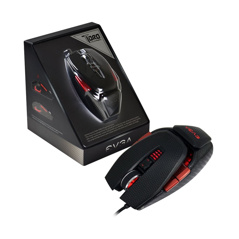 MOUSE GAMING EVGA TORQ X10 CARBON AMBIDIESTRO, DISEÑO ERGONÓMICO Y ALTO RENDIMIENTO PARA GAMERS - 1
