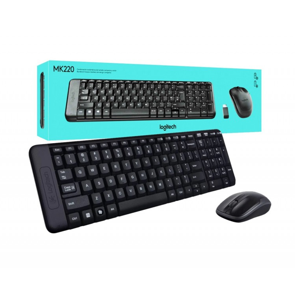 TECLADO Y MOUSE INALÁMBRICOS LOGITECH MK220 USB, COLOR NEGRO, ULTRA COMPACTO Y SILENCIOSO - 1