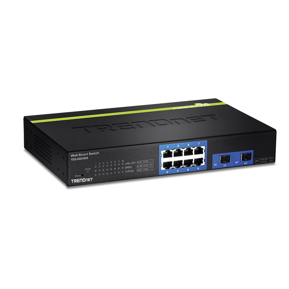 SWITCH GIGABIT ETHERNET 8 PORTS SMART TRENDNET TEG-082WS CON 2 PUERTOS SFP - ALTA VELOCIDAD Y RENDIMIENTO. - 1